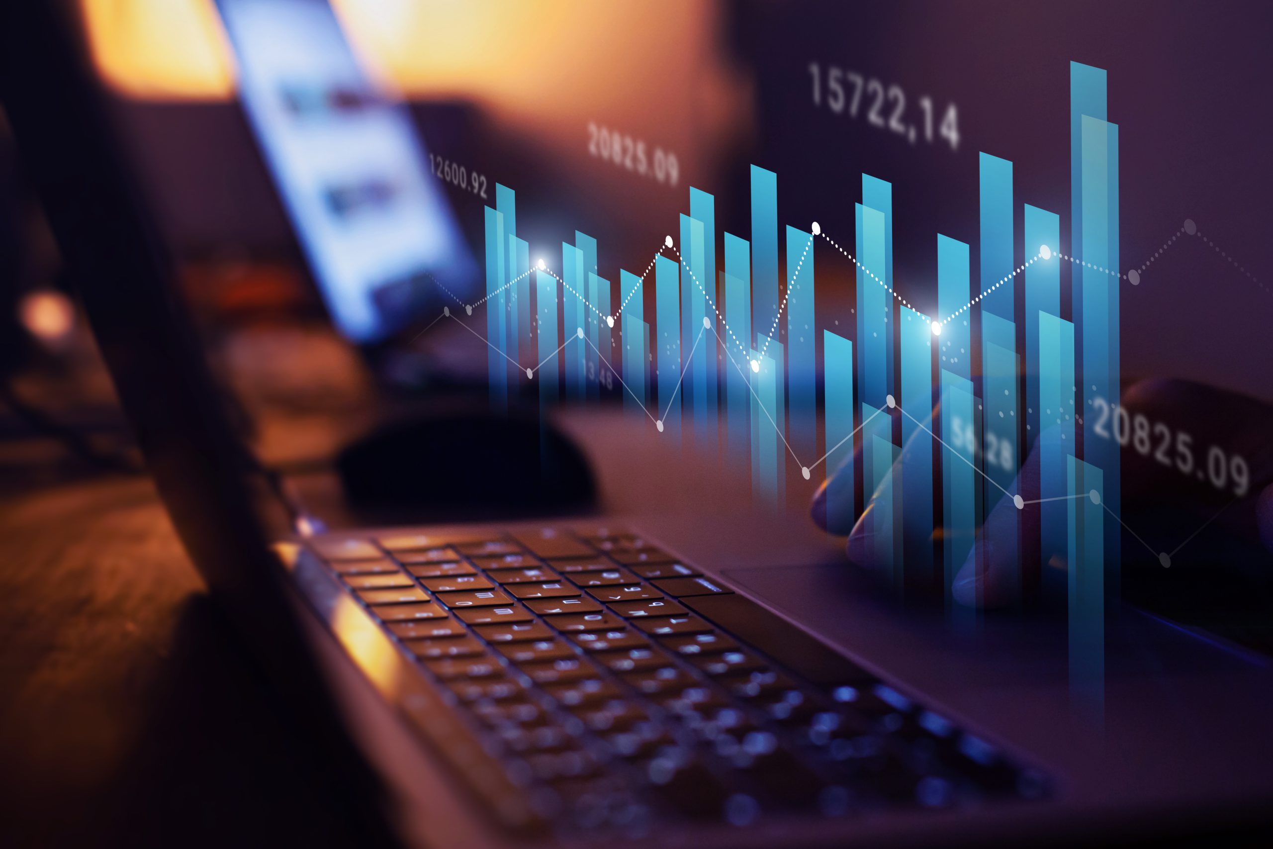 growing graphs and charts with statistics and digits